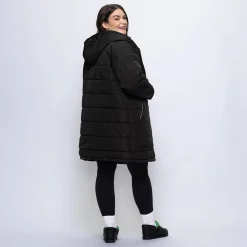 Black/Charcoal Swirl Print Long Puffer Jacket
