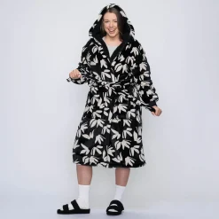 Black Floral Sherpa Dressing Gown