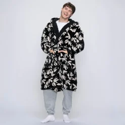 Black Floral Sherpa Dressing Gown