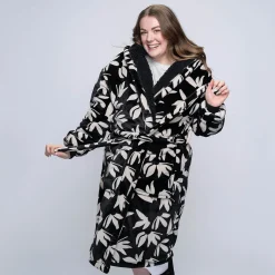 Black Floral Sherpa Dressing Gown