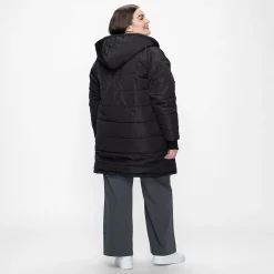 Black/Plaid Long Puffer Jacket