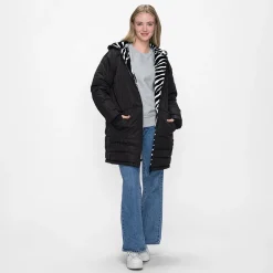 Black/Zebra Long Puffer Jacket