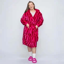Bright Pink Geo Sherpa Dressing Gown