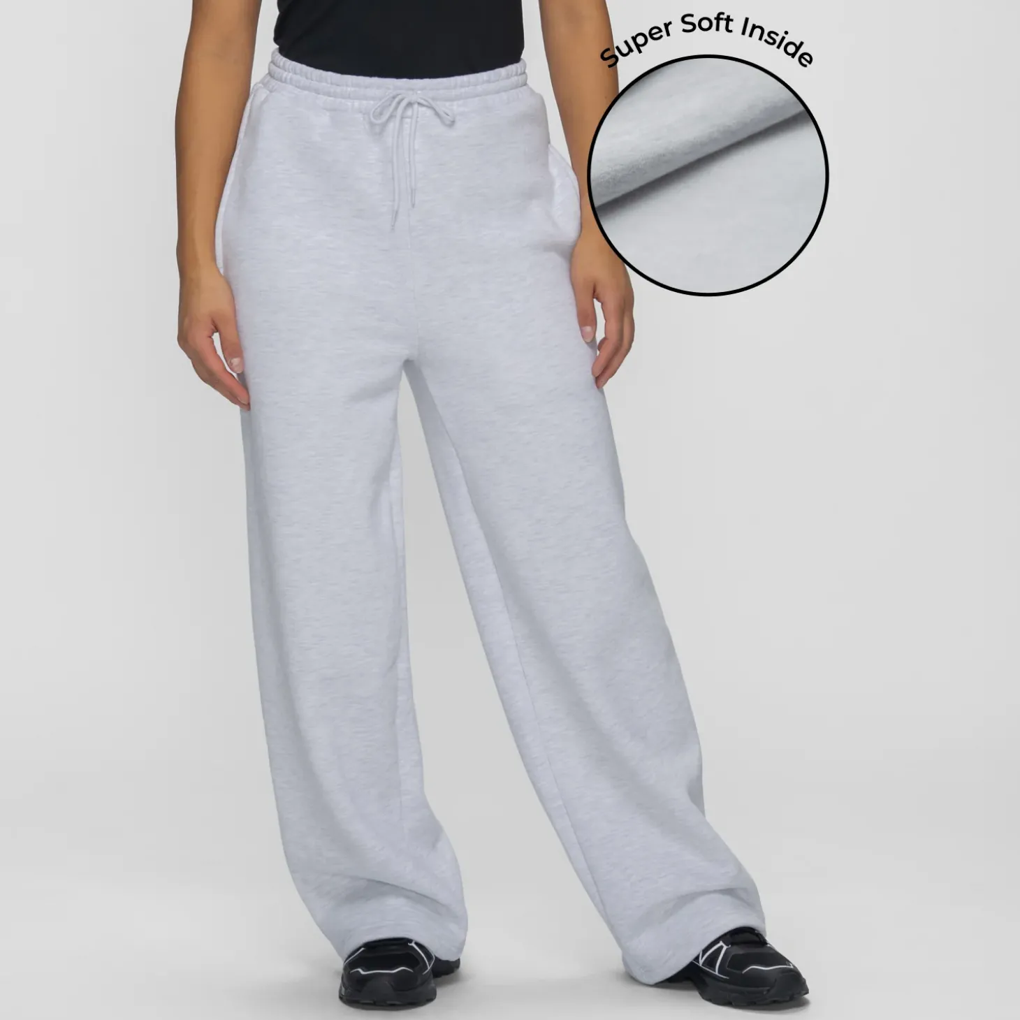 Light Grey Marle Fleece Wide Leg Trackpant