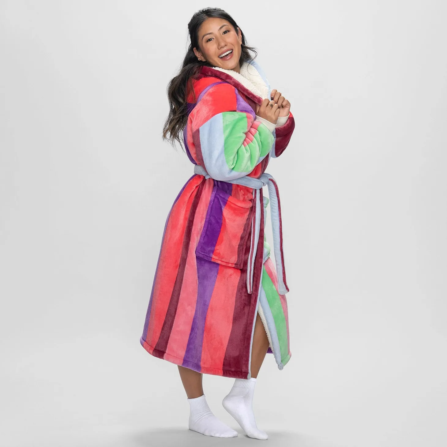 Multi Stripe Sherpa Dressing Gown