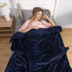 Navy Sherpa Blanket