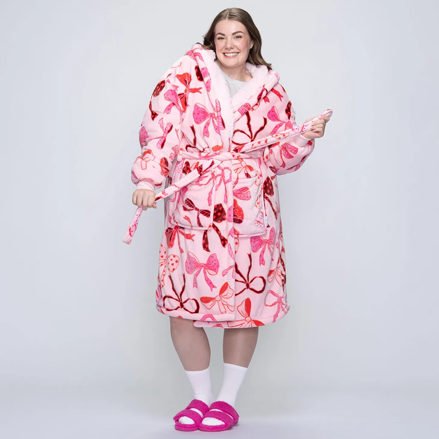 Pink Bows Sherpa Dressing Gown