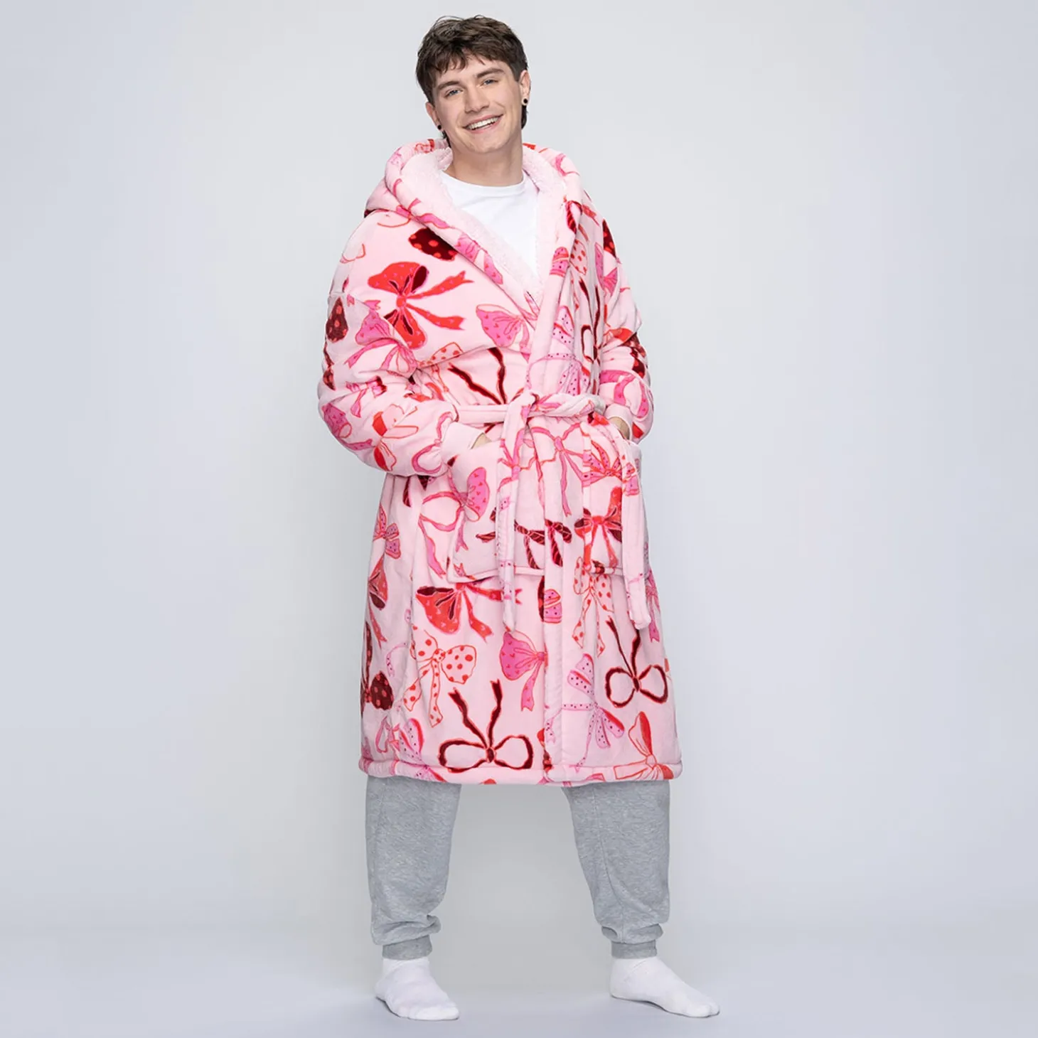 Pink Bows Sherpa Dressing Gown