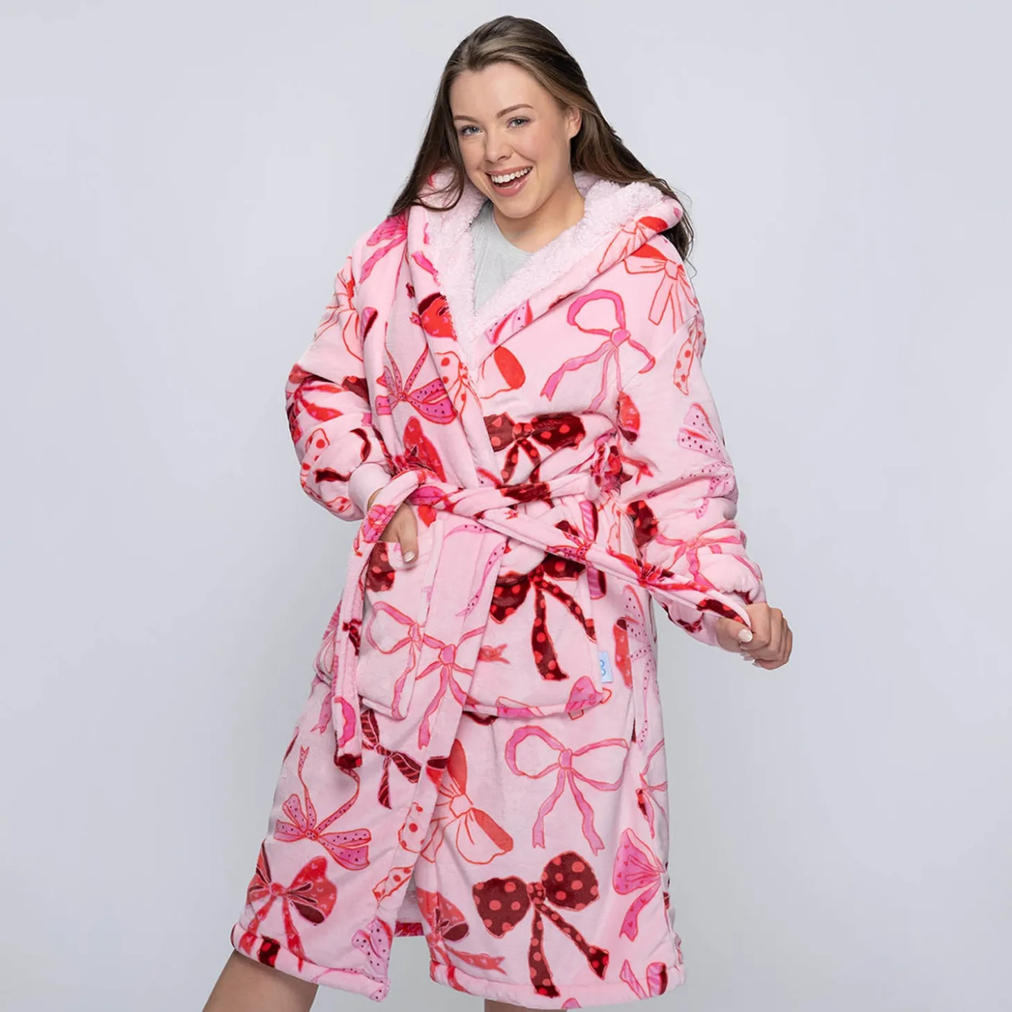 Pink Bows Sherpa Dressing Gown