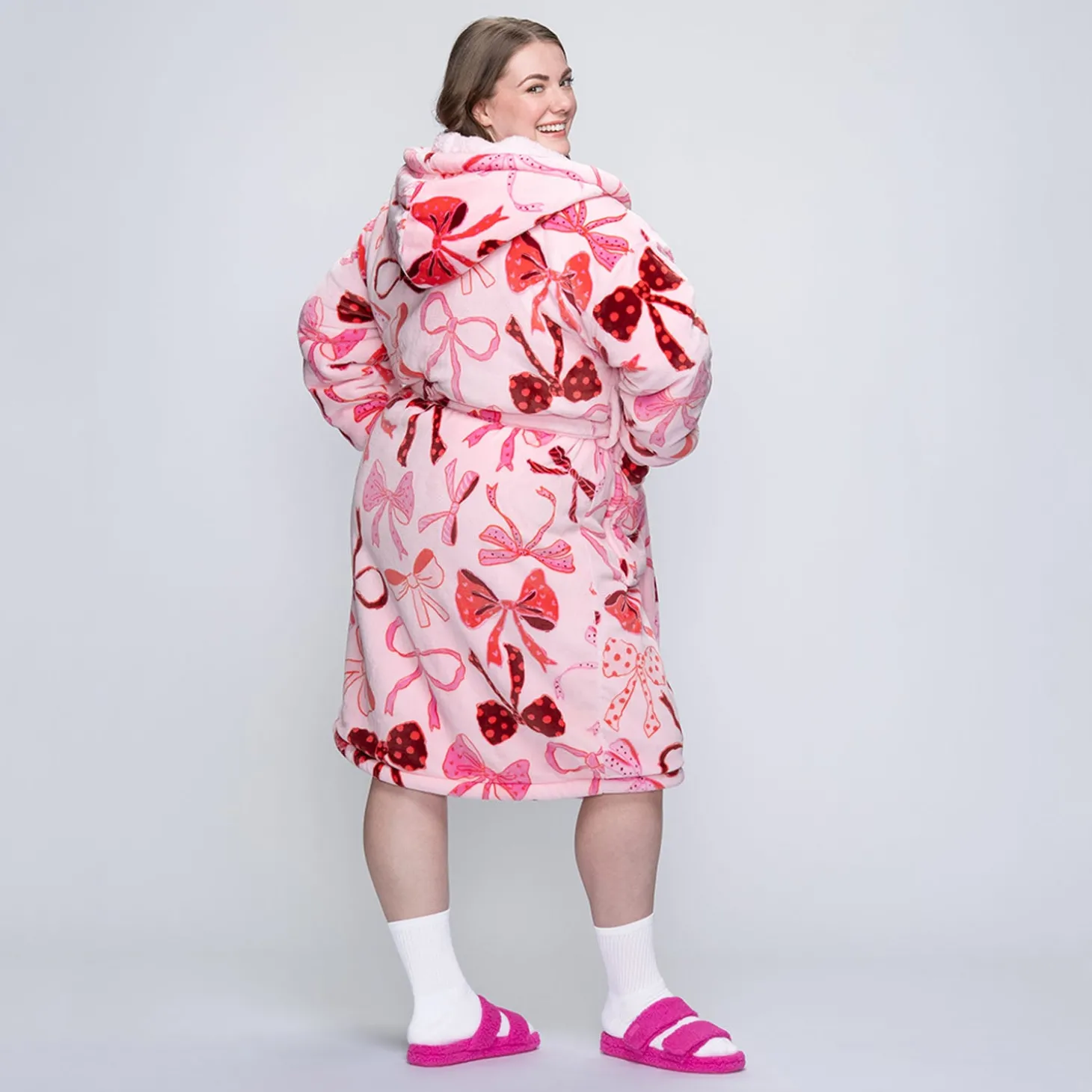 Pink Bows Sherpa Dressing Gown