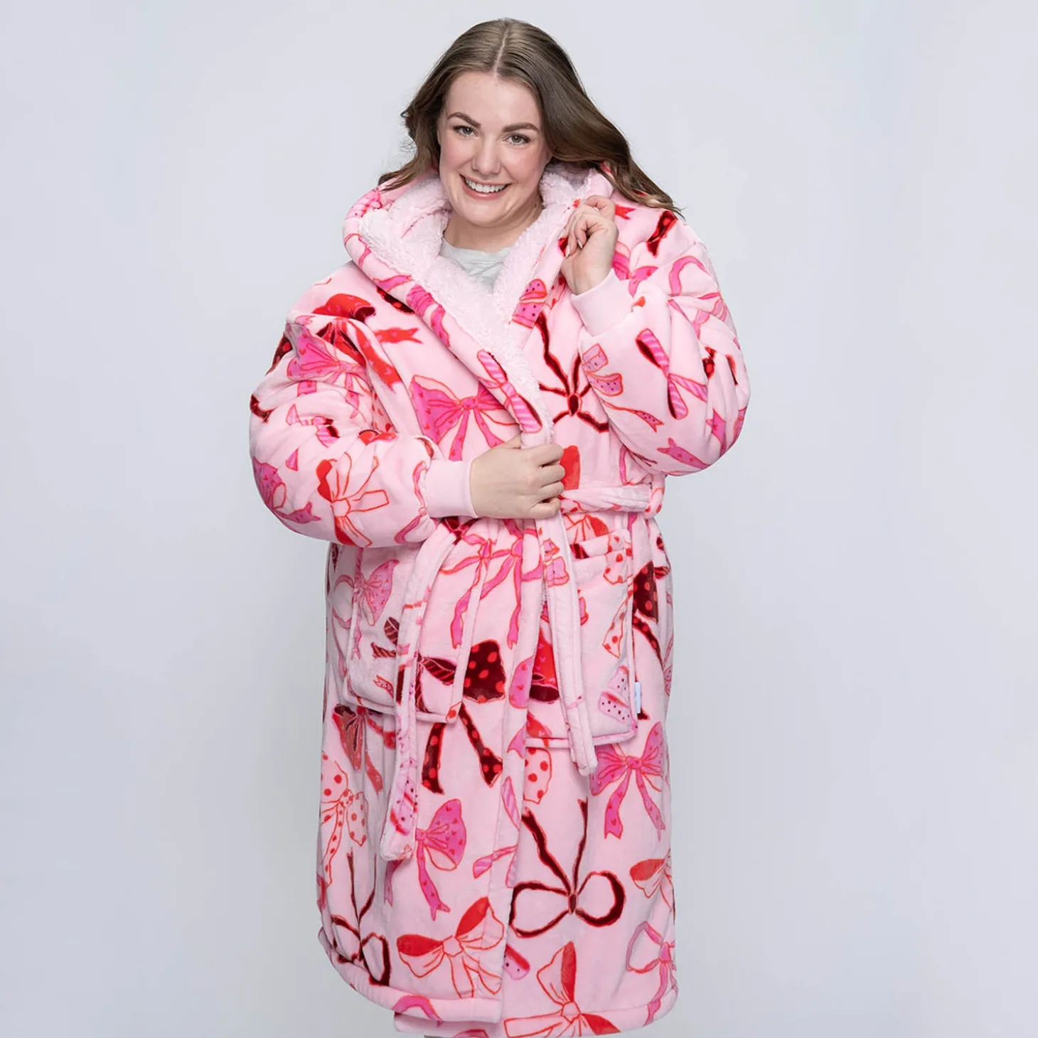 Pink Bows Sherpa Dressing Gown