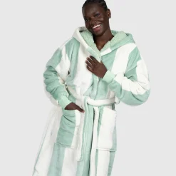 Sage Stripe Sherpa Dressing Gown