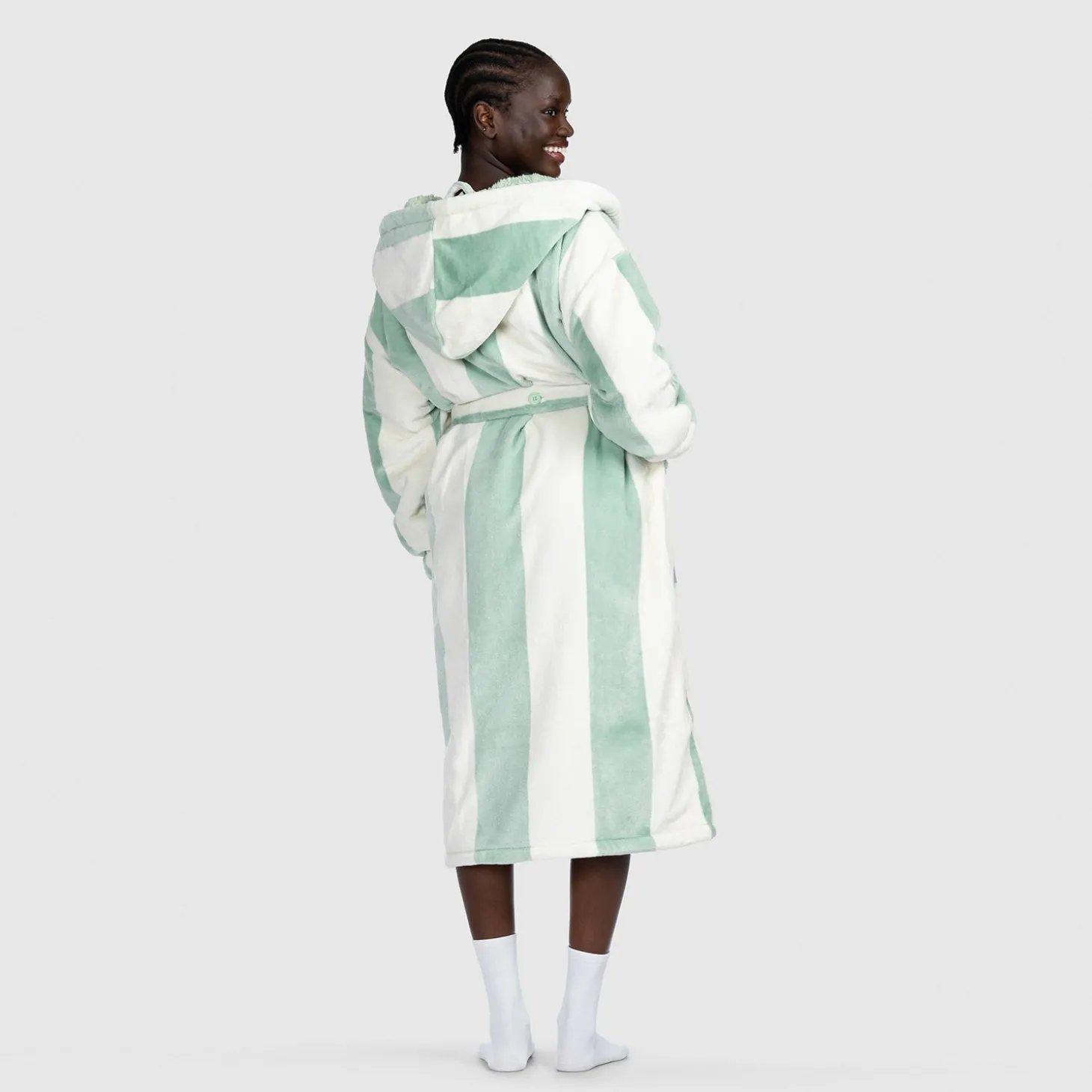 Sage Stripe Sherpa Dressing Gown